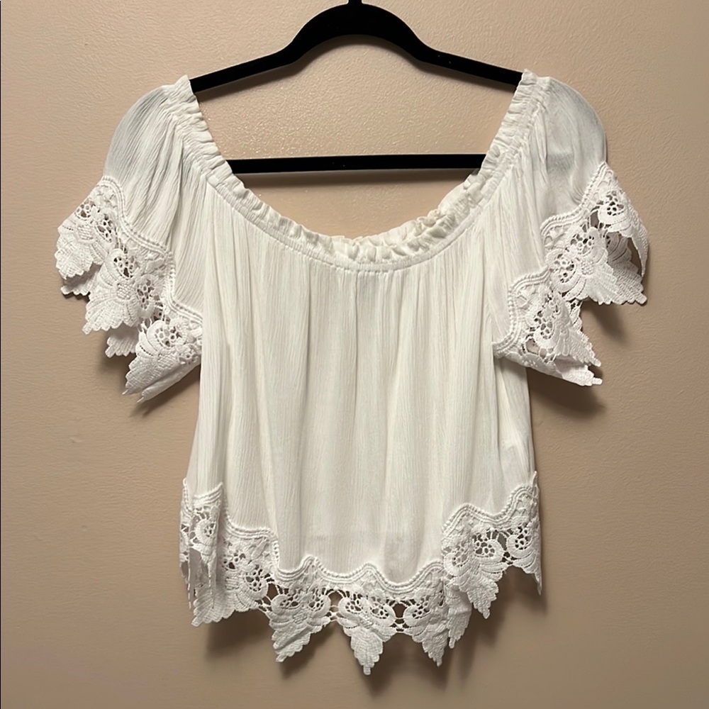 Elegant White Lace Trim Women's Top